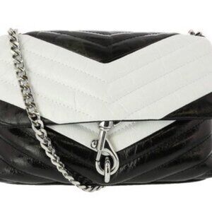 Rebecca Minkoff Edie Leather Crossbody/Shoulder Bag in Black & White Chevron